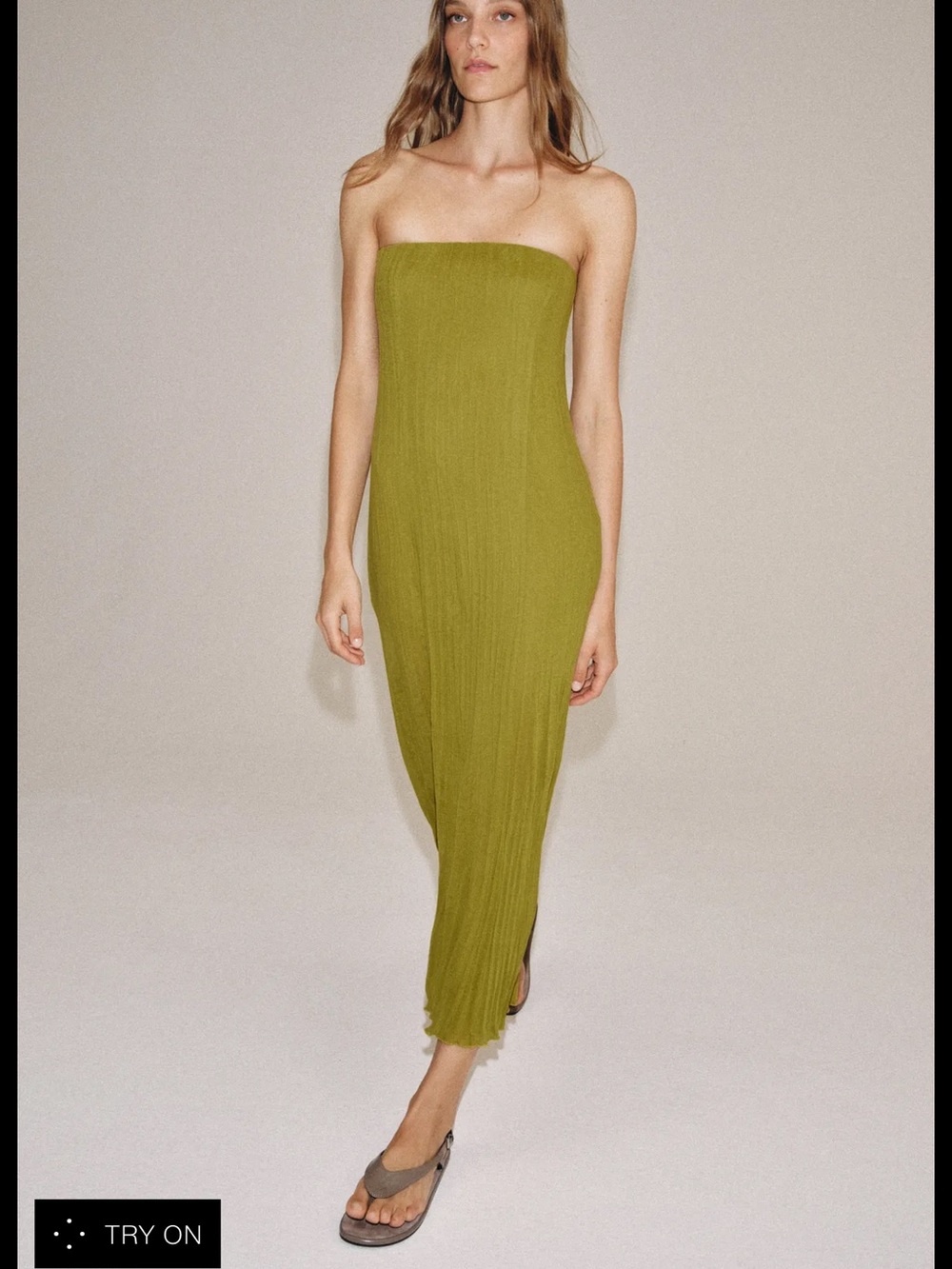 Zara Olive Green Strapless Maxi Dress